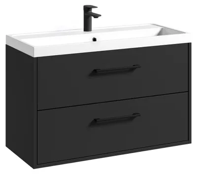 Produktbild von Badplaats Badezimmermöbel Florence 01 80 x 40 cm – Matt Schwarz – Hängender Waschtisch mit Soft-Close