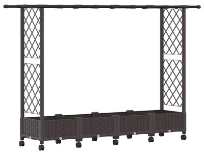 Zdjęcie produktu dla VidaXL Podwyższona grządka z kratką do pnączy i daszkiem, brązowa, 203 x 40 x 127 cm, PP