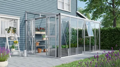 Obrázek produktu pro Skleník ke zdi Vitavia Athena 10200 kombinace skla a polykarbonátu 265,9 x 397,2 cm hliník