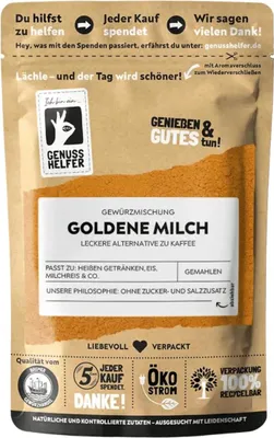 Produktbild von Goldene Milch Pulver, ohne Zuckerzusatz, Kurkuma Latte Gewürzmischung, 100g