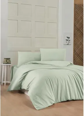 Produktbild von Bettwäsche-Set, 220 x 240 cm, 100% Baumwolle, Grün, 2 Kissenbezüge 60 x 60 cm, 155 Fadenzahl