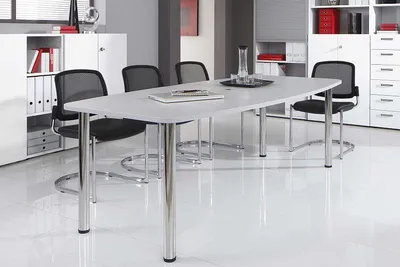 Produktbild von HAMMERBACHER Konferenztisch KT22C lichtgrau Tonnenform, Rundrohr silber, 220,0 x 83,0 - 103,0 x 72,0 - 74,0 cm