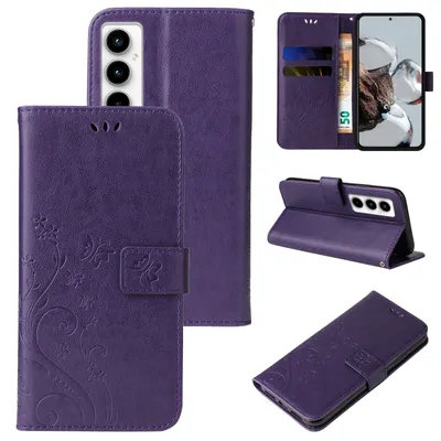 Produktbild von Handyhülle für Samsung Galaxy A35 5G Floral Blumen Schmetterling Flip Cover Hülle Case Klapphülle Handytasche Farbe: Violett