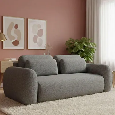 Immagine prodotto di Sessame - Divano Letto 3 Posti, 266x121 cm Grigio Cenere, Contenitore