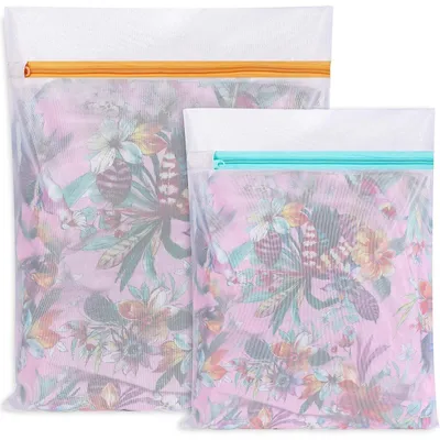 Immagine prodotto di Sacchetti per biancheria per lavatrice, set da 2, colore bianco, rete, taglie L/M, ideali per capi delicati, biancheria intima e scarpe