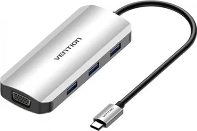 Produktbild von Vention TOIHB, Kabelgebunden, USB 3.2 Gen 1 (3.1 Gen 1) Type-C, 100 W, Silber, 5 Gbit/s, 4K Ultra HD