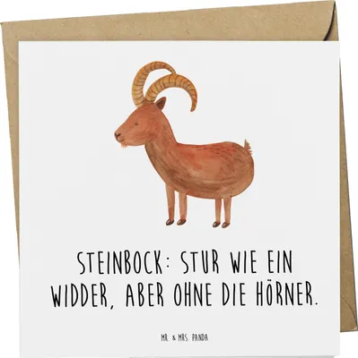 Produktbild von Mr. & Mrs. Panda Klappkarte Steinbock Entschlossen - Weiß - Geschenk, Geschenke Astrologie, faltkarte, anlasskarte, Zielstrebigkeit, Glückwunschkarte, Grußkarte, Humor