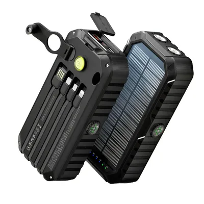 Produktbild von Solar Powerbank 40000mAh mit Handkurbel 22,5W Schnellladung 6 Ausgänge 4 Eingänge Outdoor Akku mit Taschenlampe Kompass Kabel