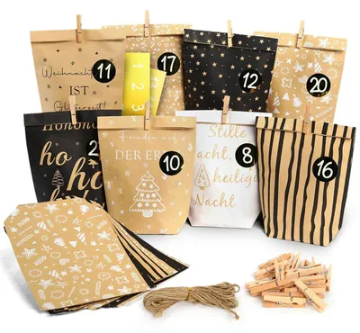 Immagine prodotto di Calendario dell'Avvento da riempire, set, nero e bianco, carta kraft, 8 design