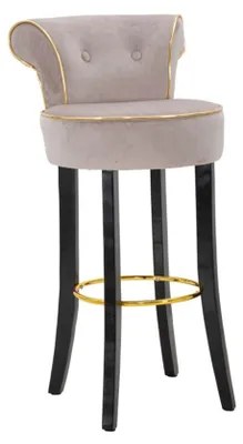 Image de Tabouret De Bar Luxy En Velours Synthétique Gris - 46 X 48 X 96 Cm - Dossier Confortable Et Repose-Pieds En Métal Doré - Design Glamour Essentiel