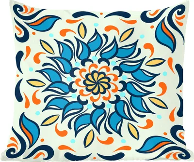 Produktbild von MuchoWow® Zierkissen Sofakissen Wohnzimmer Dekokissen 40x40 cm Sonnenblume - Blätter - Blau - Orange - Foto Kissen - Schlafzimmer Dekoration