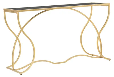 Produktbild von Sunshine Konsolentisch aus gold-schwarzem Eisen und gehärtetem Glas – geschwungenes Design, 130 x 40 x 75 cm – glamouröses Möbelstück für Eingangsbereich oder Wohnzimmer – Designermöbel
