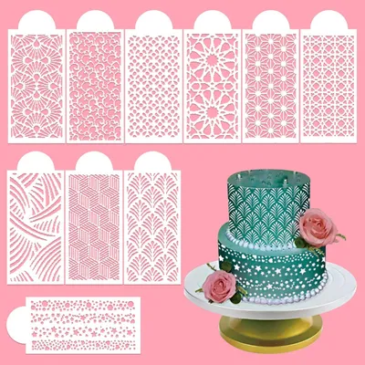 Kuchenschablonen-Set, 10 Stück, 26,4 x 11,3 cm, PET