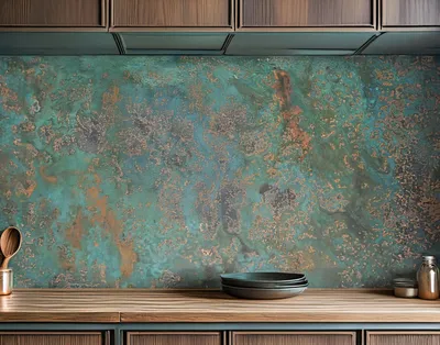 Obrázek produktu pro CopperAndCraft měděný nástěnný panel patina tyrkysová 90x60 cm, ručně vyráběný kovový kuchyňský splashback, splashback panel, dekorace do koupelny, výroba EU