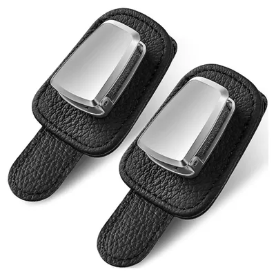 Produktbild von Universal-Autobrillenhalter mit Clip für Sonnenblenden, Leder-Brillenaufhänger und Ticketkartenclip (schwarz), 2 Stück