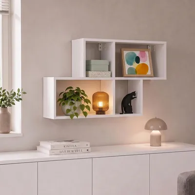 Produktbild von VCM Wandregal mit 5 Fächern, Hängeregal 100 x 53 x 20 cm, Bücherregal und Dekoregal für Wohnzimmer, Büro und Flur - Lusas