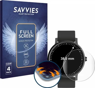 Produktbild von 4x Savvies Fullscreen Schutzfolie für Armbanduhren (Kreisrund, ø: 38 mm) Displayschutz Folie Fullcover Klar Transparent