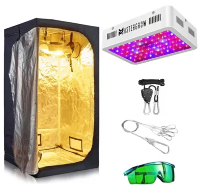 Immagine prodotto di Kit per grow box - Lampada LED per piante - 60 x 60 x 140 cm - 6 V corrente continua - Non dimmerabile - Alluminio