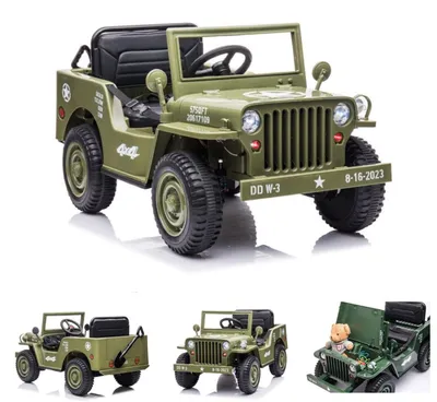 Immagine prodotto di ES-Toys veicolo elettrico per bambini fuoristrada militare, trazione integrale, pneumatici EVA, MP3 verde