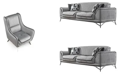 Produktbild von Villa Möbel Sofa Set Bond Grau Stellvariante:3+2+1 Relax- und Bettfunktion, pflegeleichter Mikrofaser Samtstoff