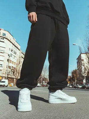 Produktbild von Herren Wide Loose Baggy Sweatpants Schwarz UrbanCity No Logo Smooth mit Kordelzug XL