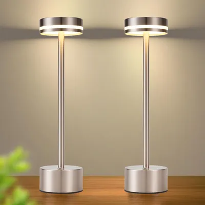 Produktbild von ZMH Tischleuchte Akku 2ER LED Tischlampe Kabellos - Nachttischlampe Dimmbare 3000K-6500K mit USB-C Touch Lampe Silber Tischlampen für Schlafzimmer Esszimmer Büro