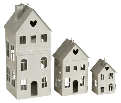 Produktbild von Laterne Haus Eisen grau 14-36 cm Set 3