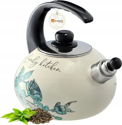 Produktbild von KADAX Wasserkessel "Marbella", Kessel aus Edelstahl für alle Herdarten, Rote Blumen, 2,2 L
