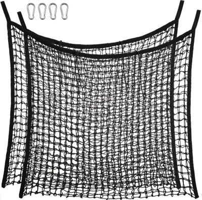 Produktbild von Navaris 2x Heunetz Heusack für Pferde - 80 x 90cm Heutasche groß - Pferdeheunetz mit 4 Karabinerhaken - Heunetztasche 2 Stück im Set - Füllmenge 10kg