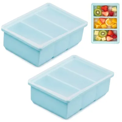 Image de Plateaux de congélation en silicone avec couvercle - 2 pièces. Moules de congélation pour soupes, idéales pour portionner et congeler des soupes, des bouillons et des sauces