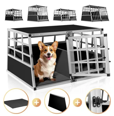 Produktbild von CADOCA® Hundetransportbox Aluminium Hundebox Kofferraum robust verschließbar trapezförmig XL 89x70x51cm Reisebox Autobox Tiertransportbox