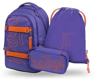 Image de Ensemble de sac à dos scolaire Baagl pour filles adolescentes, 3 pièces, modèle Skate, capacité maximale de 30 litres - Orange