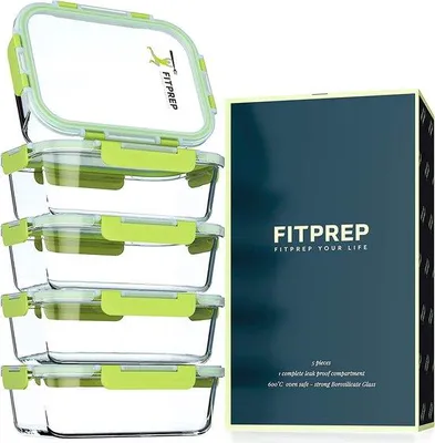 Immagine prodotto di Set di 10 contenitori per alimenti in vetro FITPREP [5 contenitori + 5 coperchi] Contenitore per alimenti