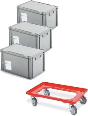 Produktbild von 3x Archivboxen für je 7 Ordner (A4, breiter Rücken), inkl. Transportroller
