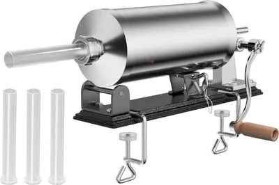 Produktbild von Wurstfüllmaschine mit 4 Füllrohre, Wurstfüller Edelstahl Wurstmaschine, Fleischwolf Wurstspritze Wurstpresse, Silbrig (4,8 L)