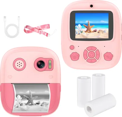Produktbild von Sofortbildkamera fuer Kinder, Digitalkamera fuer Kinder, 1080P, digitale Videokamera, Doppelobjektiv, 2,4-Zoll-IPS-Bildschirm, 8-facher Zoom, eingebauter Akku, Bilderrahmen mit 3 Rollen Thermodruckpapier, Umhaengeband, Geburtstags- und Festivalgeschenk fuer Kinder, Jungen und Maedchen