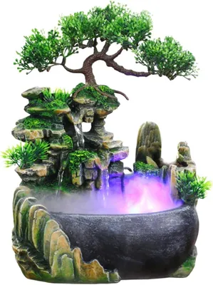Produktbild von Zerstäubung Luftbefeuchter, Schreibtisch Steingarten Dekoration Desktop-Brunnen Indoor Desktop Brunnen Wasserfall-Luftbefeuchters für Wohnzimmer, Schlafzimmer, Büro und Café, 20 x 20 x 13 cm(220V)