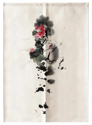 Produktbild von Türvorhang Japanischer Stil Lotus Tuschemalerei 90x180 cm Leinen