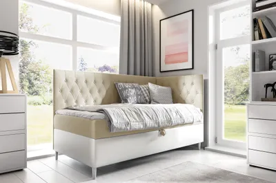 Produktbild von Boxspringbett Gästebett Kinderbett FINJA Nr.3 100x200cm Weiss-Beige Seite Rechts
