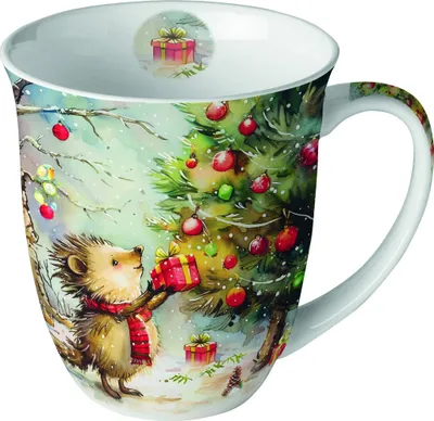 Produktbild von Tasse aus Porzellan Present for Hedgehog - Winterigel verteilt Geschenke 0,4L, Höhe 10,5cm