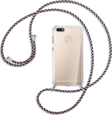 Produktbild von Handykette Backcover-Schutzhülle mit Band (Metall silberfarben) für Huawei P9 lite mini, Y6 Pro 2017 - blau+beige
