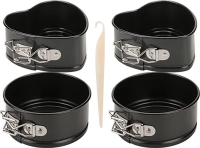 Obrázok produktu pre CANDeal sada 4 foriem na pečenie ? 11 cm, forma na pečenie s nepriľnavým povrchom, srdiečková a okrúhla forma na koláč s plochým dnom, s 1 plastovou škrabkou