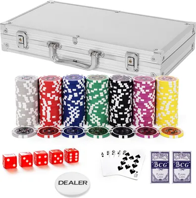 Produktbild von GOPLUS Pockerkoffer Pockerset 300 Chips Pockerchips Pocker Set mit Wuerfel Pokerkarten silber