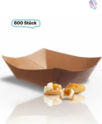 Produktbild von Snack-Schale Fingerfood groß, 600Stk, 800ml, 210x150x55mm, to go, take away, kompostierbare Kartonschiffchen