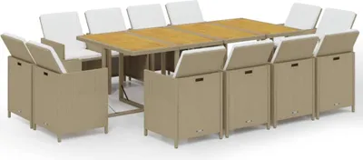 Produktbild von vidaXL 13-tlg. Garten-Essgruppe mit Kissen Poly Rattan Beige