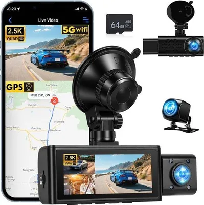 Productafbeelding van Dashcam 3 kanalen 2,5K met camera voor en achter voor auto