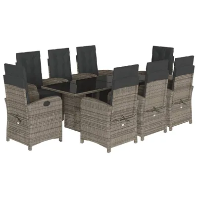 Produktbild von vidaXL 9-tlg. Garten-Essgruppe mit Kissen Grau Poly Rattan