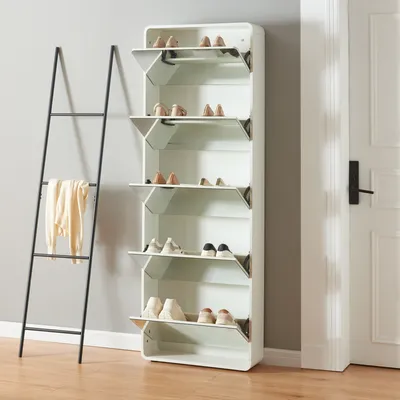 Produktbild von Schuhkipper 'Aure' mit 5 Klappen für 10 Paar Schuhe 180 x 63 x 20 cm Weiß