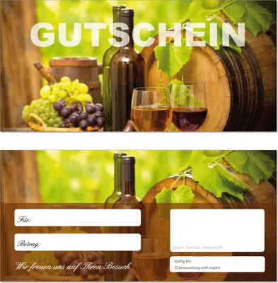 Produktbild von 10 Geschenkgutscheine (Wein-664) - Ein schönes Produkt für Ihre Kunden Gutscheine Gutscheinkarten für Bereiche wie Gastronomie, Restaurant, Weinhandel, Getränkehandel, Freizeit, Wellness, Feier, Geschenk, Getränke und vieles mehr