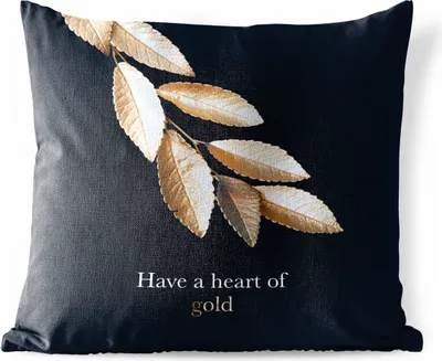 Produktbild von MuchoWow® Outdoor Kissen - Blätter - Gold - Zitat - 50x50 cm - Wetterfest - Lounge Kissen - Komfortabel - Kissen mit Bild